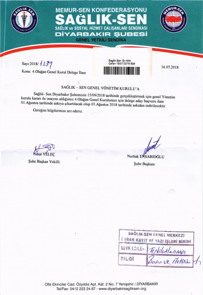 diyarbakir sube baskanligimizin 4 olagan genel kurulu delege basvuru ilani